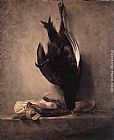 Jean Baptiste Simeon Chardin Famous Paintings - Still-Life with Dead Pheasant and Hunting Bag